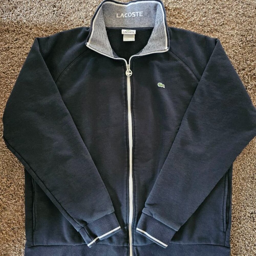Lacoste Men's Size 7 Full Zip Heavy Cotton Sweatshirt, Black